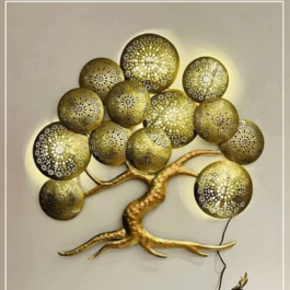  Phooldaan | Wall Decor Circle  Japanese  Tree With LED In Gold Finish