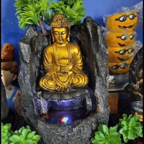 Phooldaan | Lotus Buddha 2ft Fountain, Yellow/ Grey