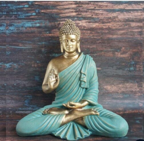 Phooldaan | Blessing Buddha Statue, Light Blue/ Gold 2ft