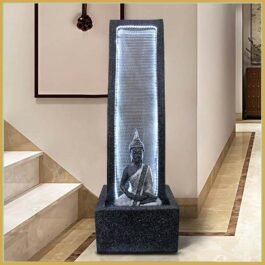Phooldaan | Curve Buddha Water Fountain 3.3 ft, Grey/ Silver