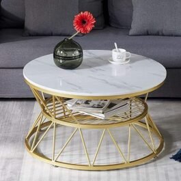 Phooldaan | Round Marble Metal Coffee Table (White)