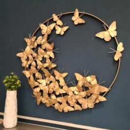 Phooldaan Decor | Gold Butterfly Metal Ring Wall Decor With LED lights