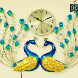 Phooldaan Decor | Two Peacock wall clock home interior wall Decor with hanging LED lights