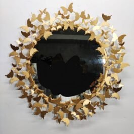 Phooldaan Decor | Golden Metal Butterfly Circular Wall Mirror