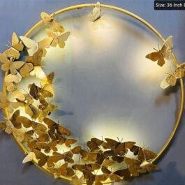 Phooldaan Decor | Gold Butterfly Metal Ring Wall Decor With LED lights