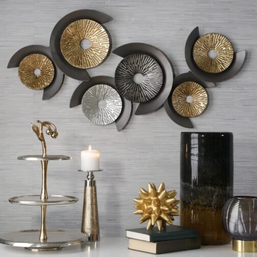 Phooldaan Decor | Black And Gold-Toned Circles Shaped Wall Mounted Art