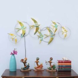 Phooldaan Decor | Metal Round Flying Birds Wall Art With LED Lights