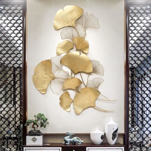 Phooldaan Decor | Ginkgo Golden Leaves Metal Wall Decor Art