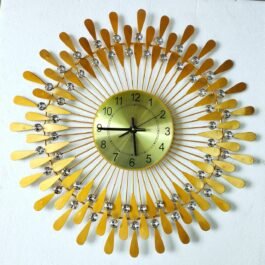 Phooldaan | Clear Diamante Beaded Jeweled Black Sunflower Metal Wall Clock