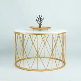 Phooldaan | Premium Designer White Marble Round Shape Center Table in Criss Cross Pattern