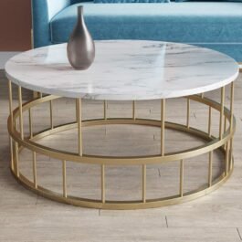 Phooldaan | Round Coffee Table With Marble Top And Gold Frame