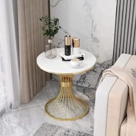 Phooldaan | Modern Round White Marble With Gold Frame Side/Coffee Table