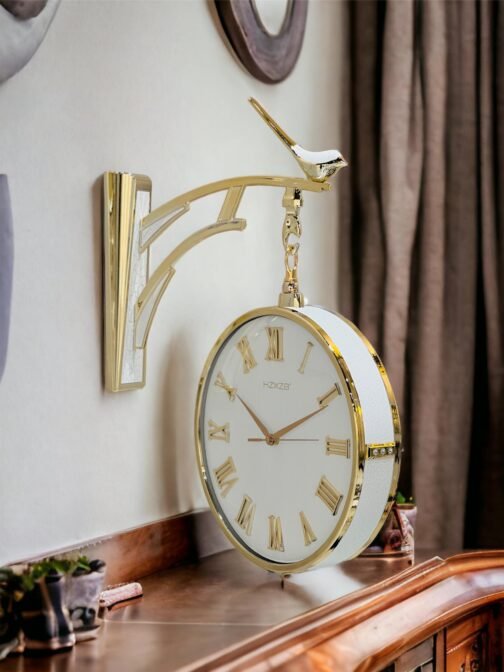 Phooldaan | Vintage Railway Station Clock (White and Golden)