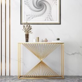 Phooldaan | Premium Twisted Gold Frame Console Table (White)