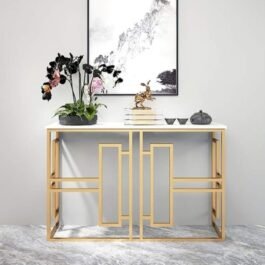 Phooldaan | Modern White Console Table With Marble Top