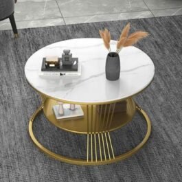Phooldaan | Modern Round Gold Coffee Table (White)