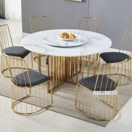 Phooldan | Round Marble 6-Seater Dining Table