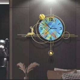 Phooldaan | Metal Geometric Deer Design With Blue Face Wall Clock
