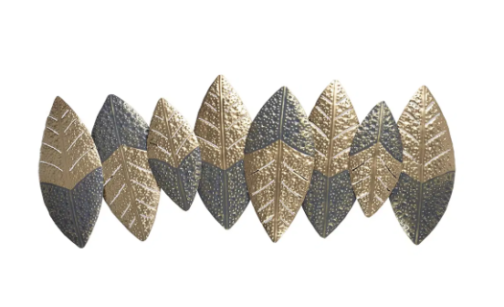 Phooldaan Decor | Golden And Grey Metal Leaves Wall Decor - Image 3