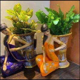 Phooldaan | Basket Lady Planter Pot (Multicolor) 2 Pair | Polyresin