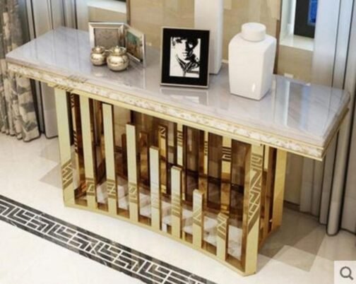 Phooldaan | White Golden Finish Rectangle Console Tables - Image 2