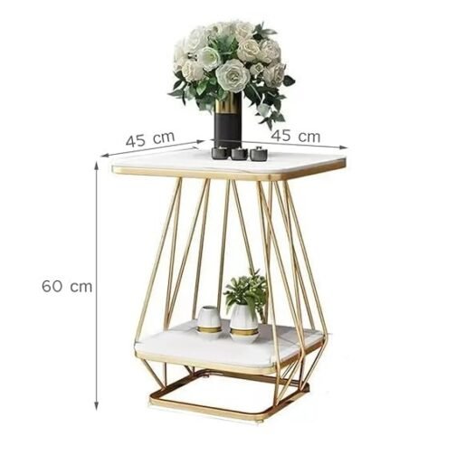 Phooldaan | Metal Geometric Side Table (White) - Image 2