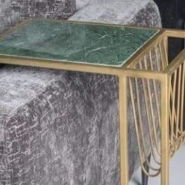 Phooldaan | End Table With Green Marble and Gold Frame