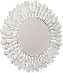 Phooldaan | Round Mirror With White Feather-Shaped Frame
