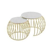 Phooldaan | Modern Set of 2 Round Nesting Table (Gold and White)