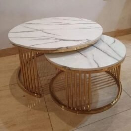 Phooldaan | Round White Marble Nesting Table (Set of 2)
