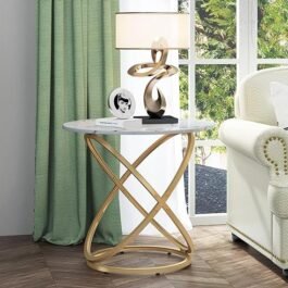 Phooldaan | Side Table With White Marble and Gold Frame