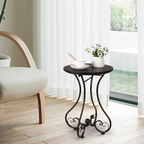 Phooldaan Decor | Modern Black Round Side Table With Metal Frame And Legs - Image 3