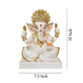 Phooldaan | Handicraft Ganesh Ji Murti Statue | Marble White & Golden Color