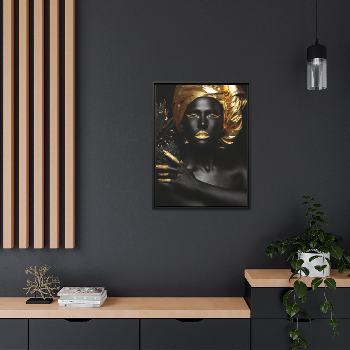 Phooldaan Decor | Black and Gold women Matte Canvas Black Frame – Phooldaan