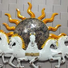 Phooldaan Decor | 7 Metal White Horses With Sun and LED Wall Art