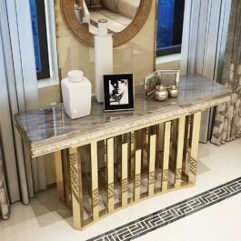 Phooldaan | White Golden Finish Rectangle Console Tables