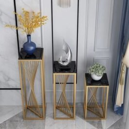 Phooldaan | Set of 3 Wrought Iron Plant Stands With a Black and Gold Finish