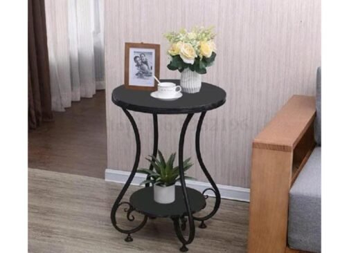 Phooldaan Decor | Modern Black Round Side Table With Metal Frame And Legs