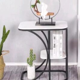 Phooldaan Decor | White Marble With Black Frame Side Table
