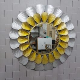 Phooldaan | Circular Metal Framed Mirror With Leaf Border Design