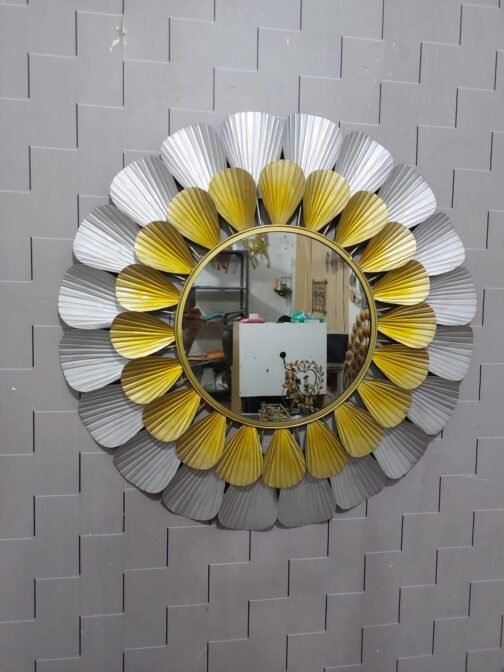 Phooldaan | Circular Metal Framed Mirror With Leaf Border Design