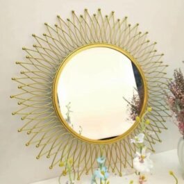 Phooldaan | Floral Design Round Wall Mirror With Gold Frame