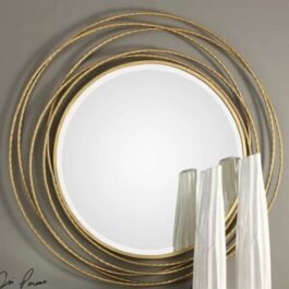 Phooldaan | Antique Gold Metal Round Wall Mirror