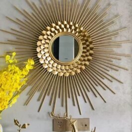 Phooldaan | Sunburst Gold Petal Round Wall Mirror