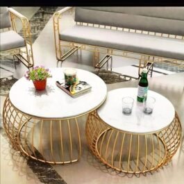 Phooldaan | Modern Set of 2 Round Nesting Table (Gold and White)