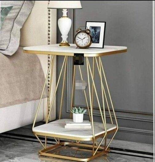 Phooldaan | Metal Geometric Side Table (White)