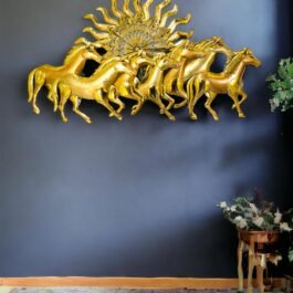 Phooldaan Decor | 7 Golden Horses Metal Wall Art With LED