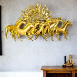 Phooldaan Decor | 7 Golden Horses Metal Wall Art With LED