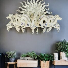 Phooldaan Decor | Metal White Seven Horses Running with Sun Wall Decor Art with Backlights