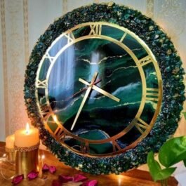 Phooldaan | Resin Wall Clock ( Green and Gold)
